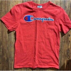 Vintage Women’s Champion "Campeon" Spanish Logo Raised Appliqué T-Shirt RED